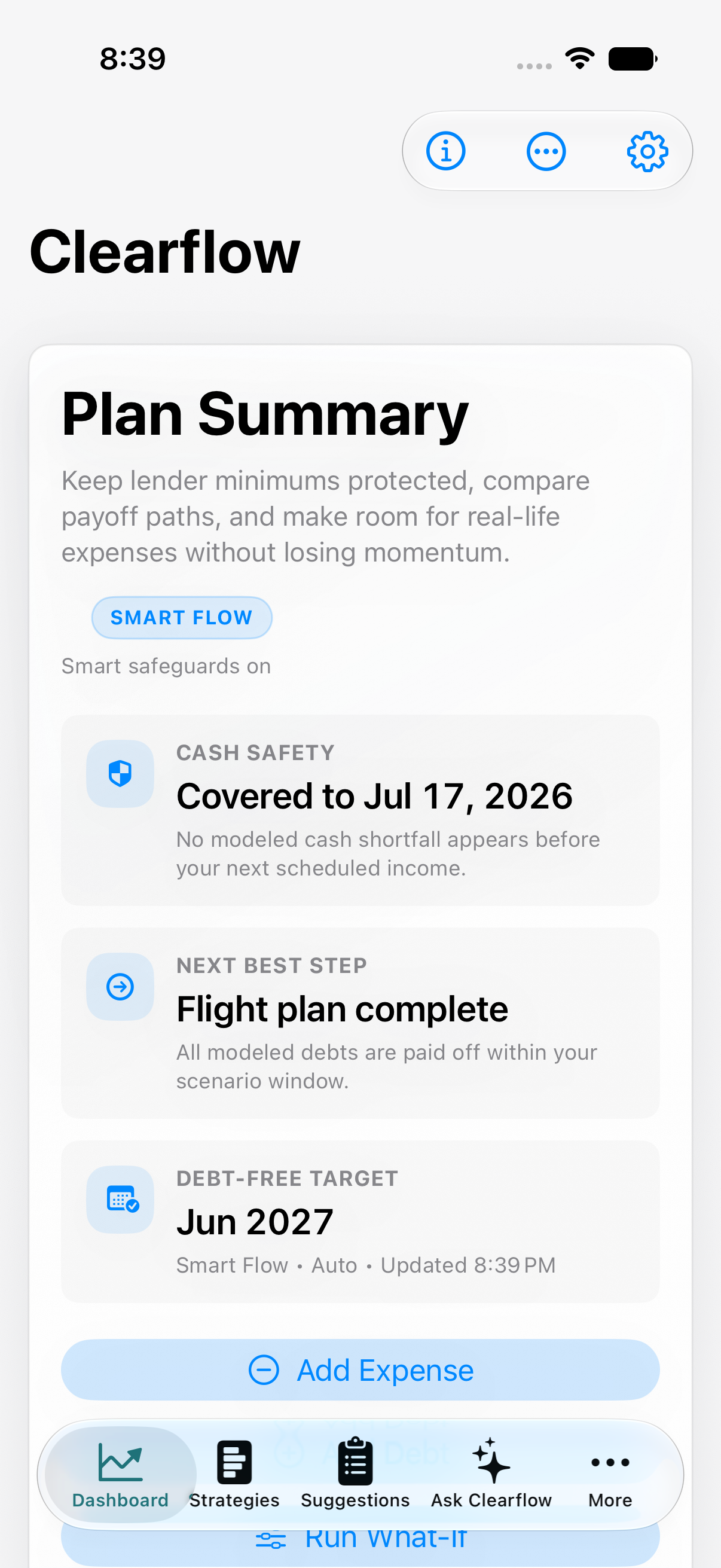 Clearflow Dashboard on iPhone