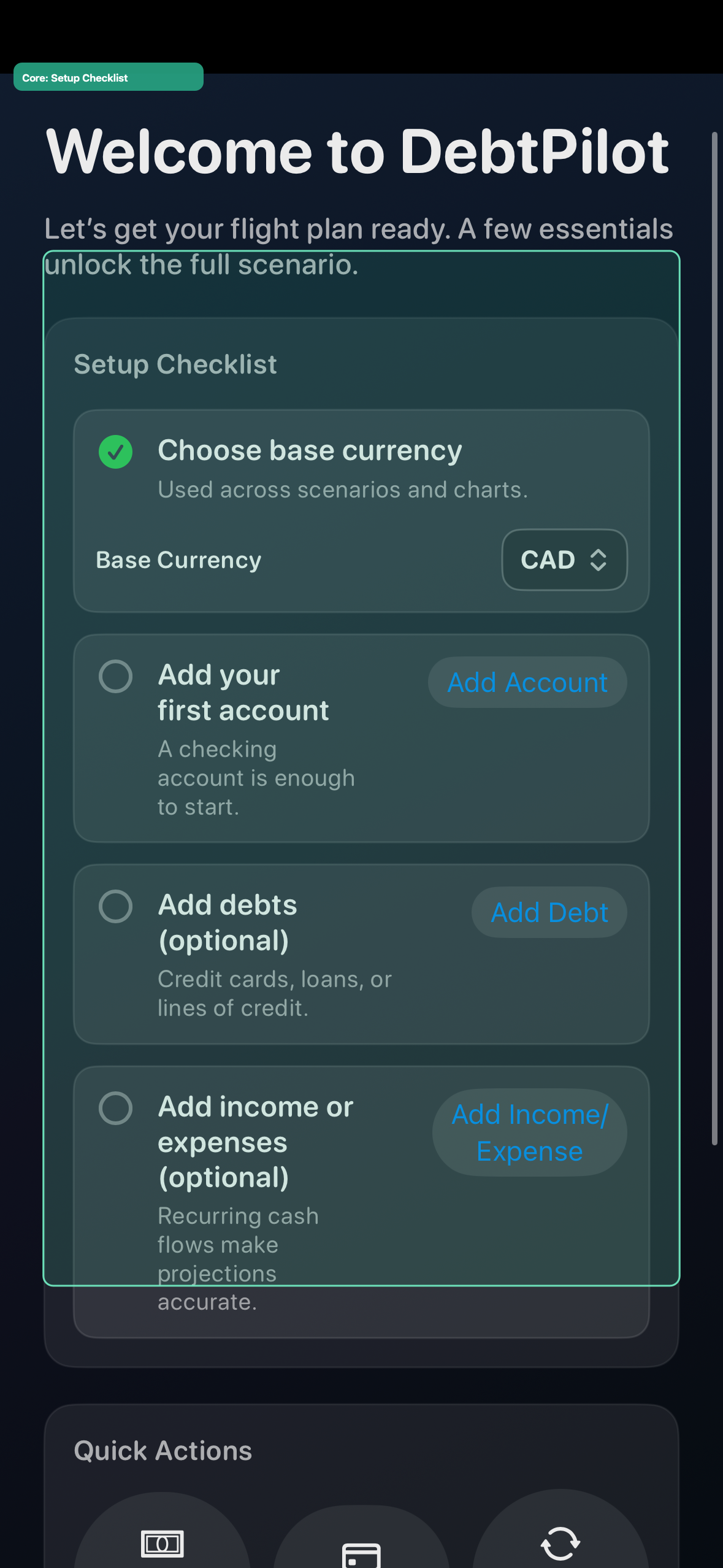 Clearflow setup checklist on iPhone